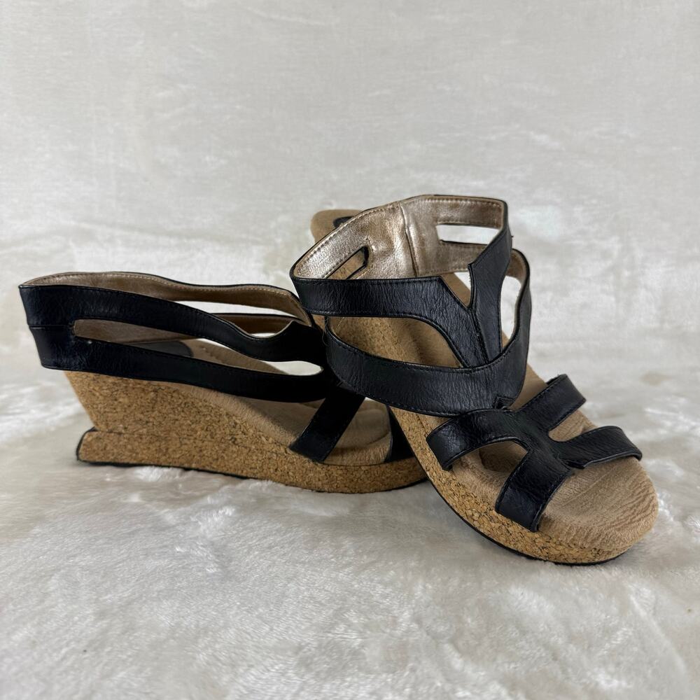 Modzori Reversible Black / Tan Cork Wedge Sandals Women's Size 8 Strappy